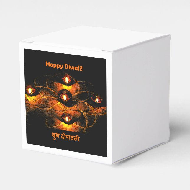 Happy Diwali Diya Lights and Hindi Greeting Favor Box (Front Side)