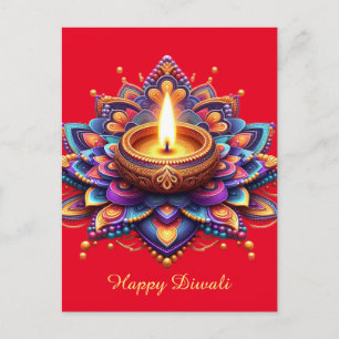 Happy Diwali Diya Rangoli Festival of Light Red Holiday Postcard