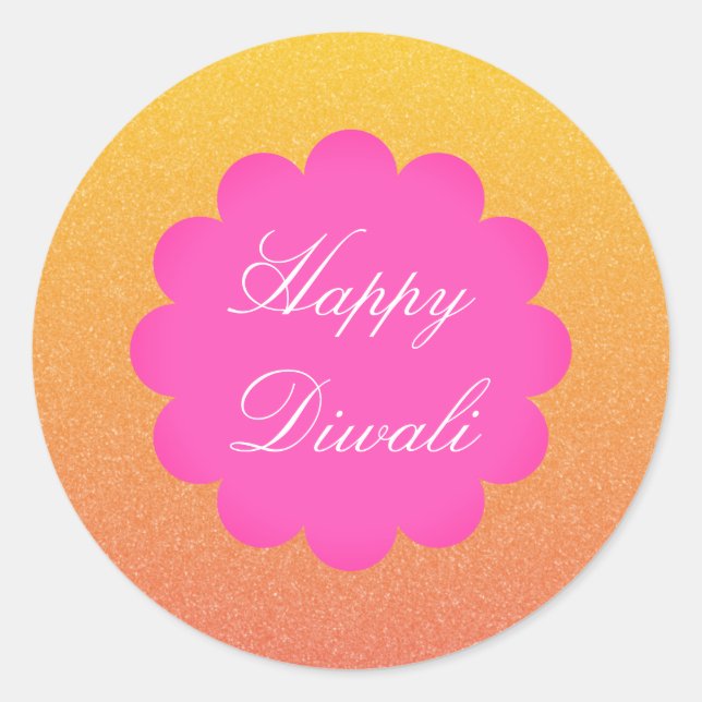 Happy Diwali Elegant Gold Pink  Classic Round Sticker (Front)