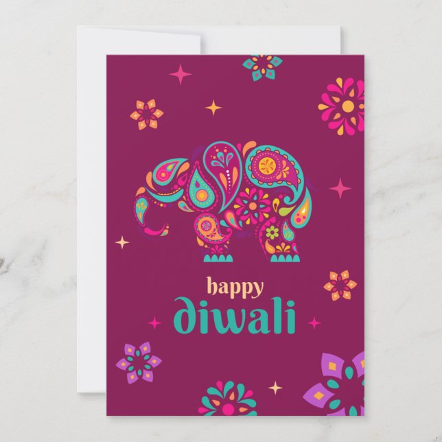 Happy diwali elephant hindu festival of lights  holiday card (Front)