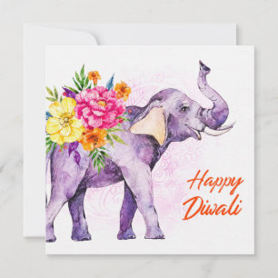 Happy Diwali (Elephant with Colorful Flowers)