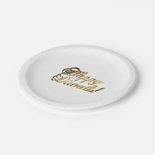 Happy Diwali Faux Gold Foil Typography Elegant Paper Plate