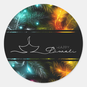 Happy Diwali feather and lights Classic Round Sticker