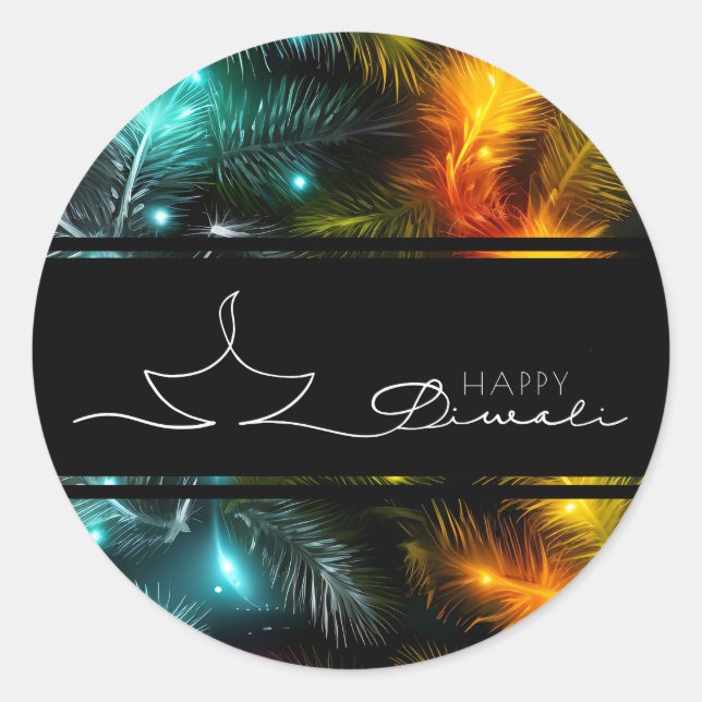 Happy Diwali feather and lights Classic Round Sticker (Front)