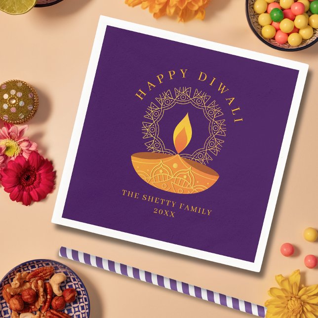 Happy Diwali Festival of Lights Diya Purple Napkin (Creator Uploaded)