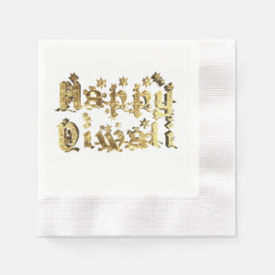 Happy Diwali Festival of Lights Gold Typography Napkin