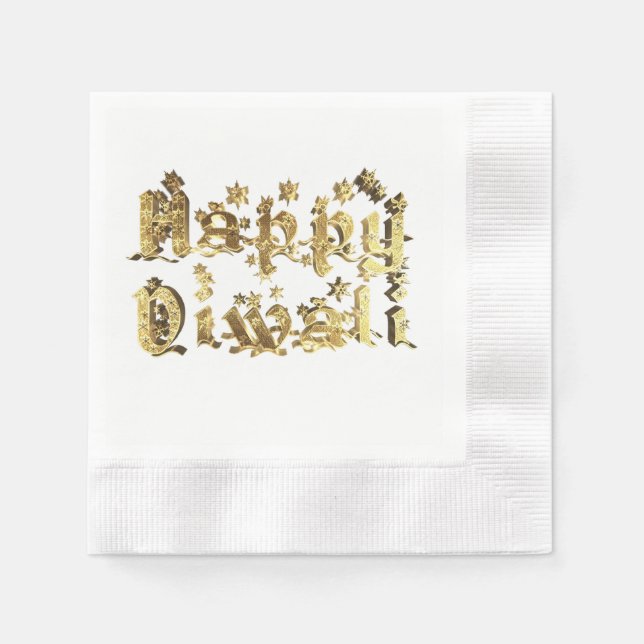 Happy Diwali Festival of Lights Gold Typography Napkin (Front)