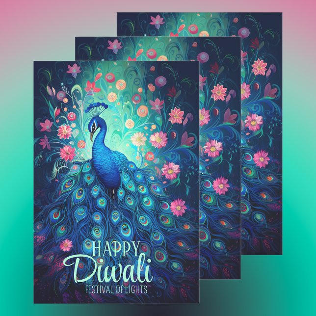 Happy Diwali Festival of Lights Peacock Wrapping Paper Sheet (Creator Uploaded)