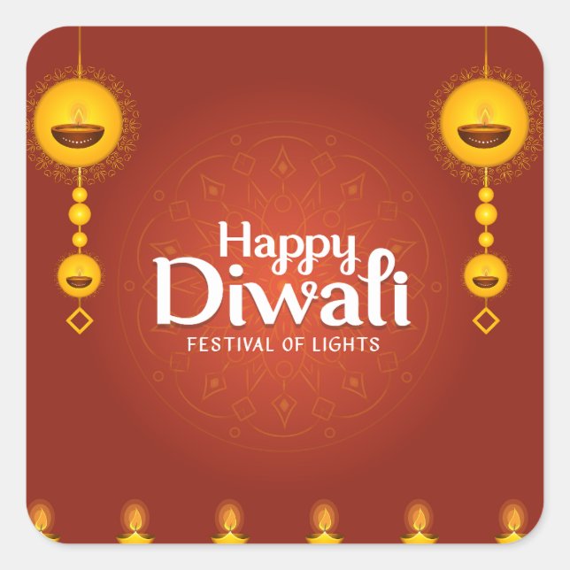 Happy Diwali Festival Of Lights Square Sticker (Front)