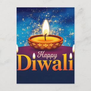 Happy Diwali Glowing Diya Festival of Light Holiday Postcard