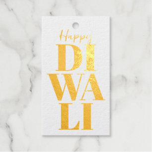 Happy Diwali Gold and White Gift Tag