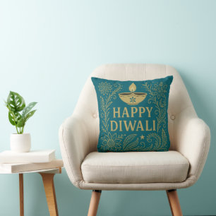 Happy Diwali Gold & Black Elegant Throw Pillow