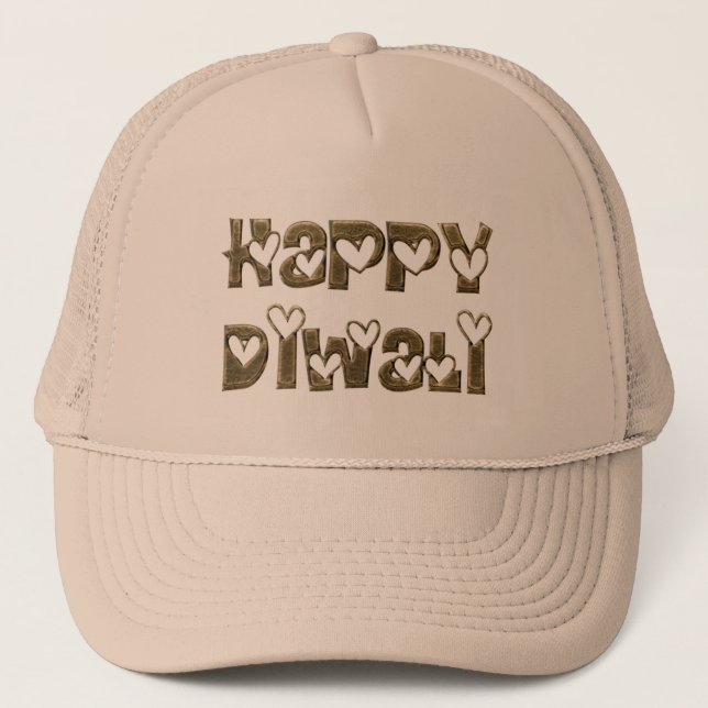 Happy Diwali Greeting Cute Hearts Typography Trucker Hat (Front)