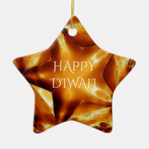 Happy Diwali Greeting Gold Copper Shiny Star Ceramic Ornament