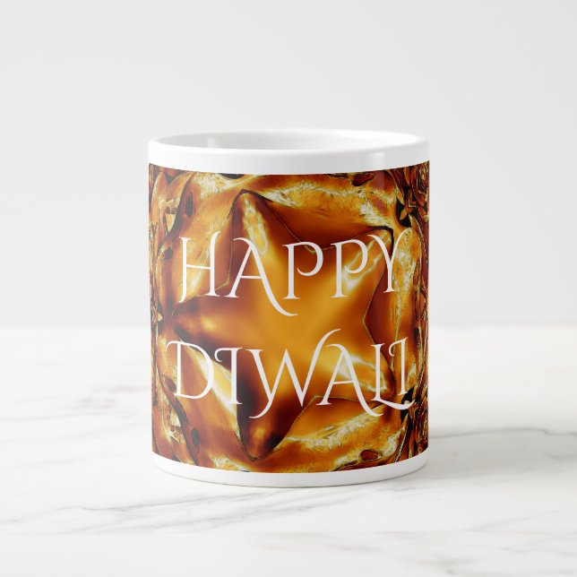 Happy Diwali Greeting Gold Copper Shiny Star Large Coffee Mug (Front)