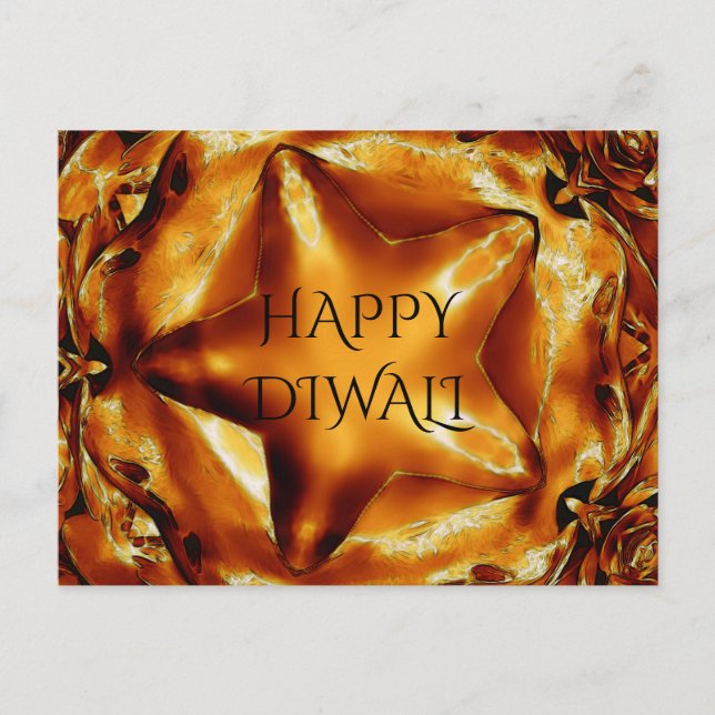 Happy Diwali Greeting Gold Copper Shiny Star Postcard (Front)