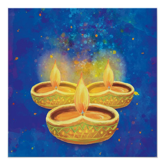 Happy Diwali hand painted illuminating candles Poster (Front)