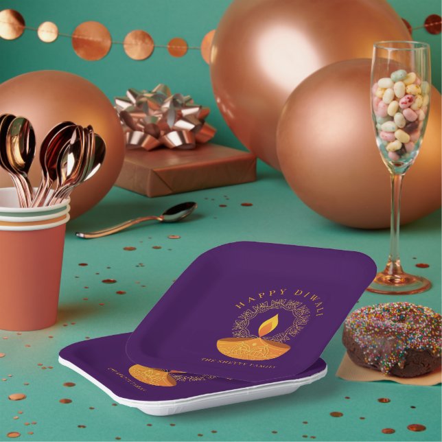 Happy Diwali Hindu Festival of Lights Celebration Paper Plate (Multi)