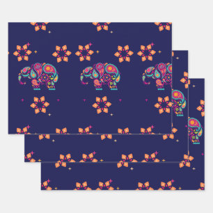 HAPPY DIWALI INDIA INDIAN ELEPHANT MANDALA WRAPPING PAPER SHEET