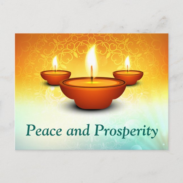 Happy Diwali lightning oil lamps golden green Postcard (Front)