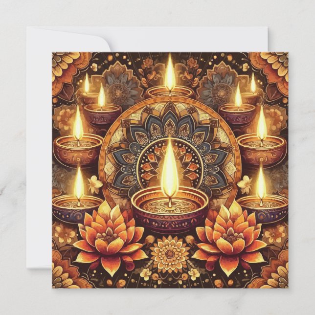 Happy Diwali Mandala Diya Lotus Festival of Light Holiday Card (Front)