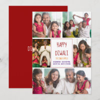 Happy Diwali Modern Photo Collage Red Holiday Card
