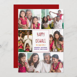 Happy Diwali Modern Photo Collage Red Holiday Card