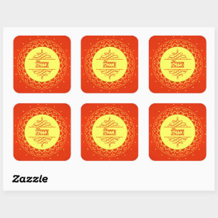 Happy Diwali Orange Cream Mandala Modern   Square Sticker