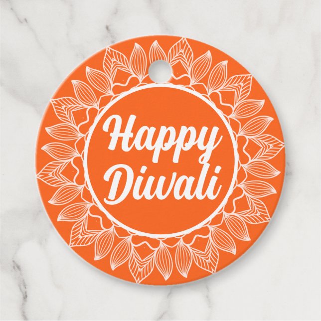 Happy Diwali Orange Rangoli Greeting Tag (Front)