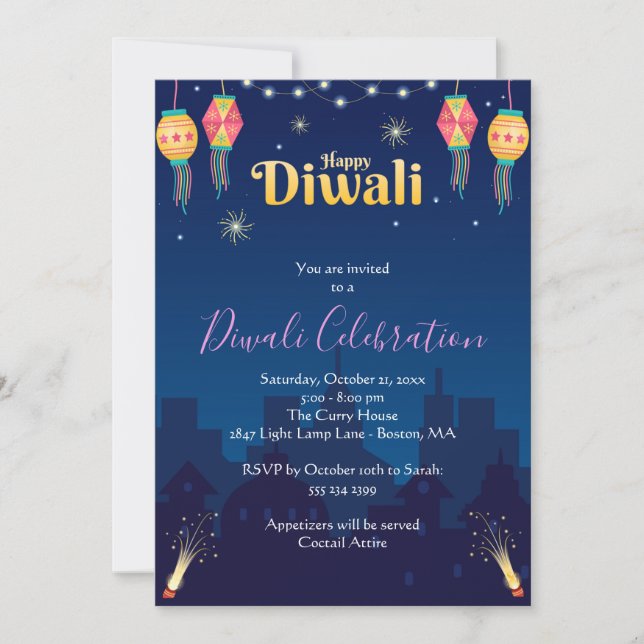 Happy Diwali Party Invitation  (Front)