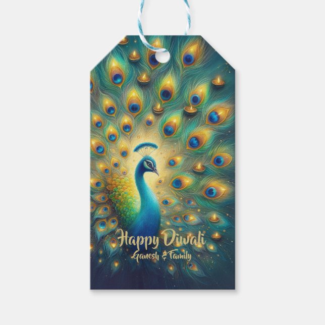 Happy Diwali Peacock  Gift Tags (Front)