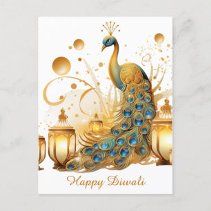 Happy Diwali Peacock Lantern Festival of Light Holiday Postcard