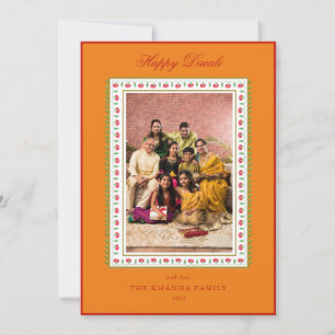 Happy Diwali Photo Mustard & Red floral  Greeting Holiday Card