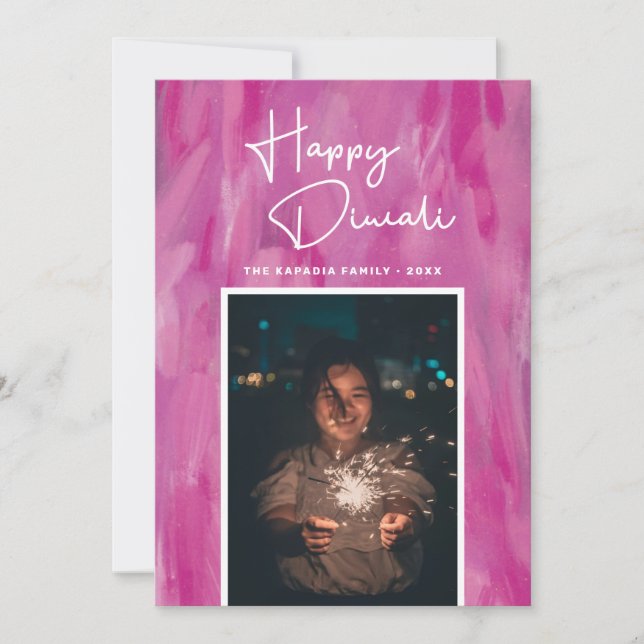 Happy Diwali. Pink festival of lights. India Holiday Card (Front)