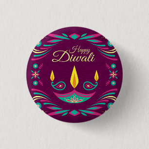 Happy Diwali purple candle illustration 1 Inch Round Button