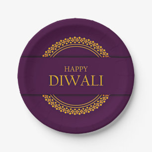 Happy Diwali Purple Gold Elegant 7" Paper Plate