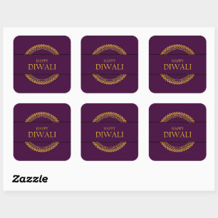 Happy Diwali Purple Gold Elegant Modern  Square Sticker