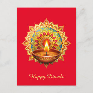 Happy Diwali Rangoli Diya Festival of Light Red Holiday Postcard