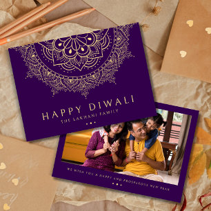 Happy Diwali Rangoli Pattern Purple Holiday Card