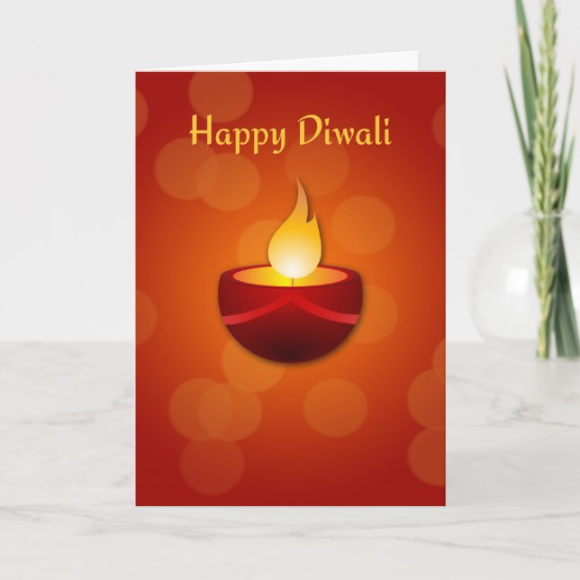 Happy Diwali, Red Candle Holiday Card (Front)