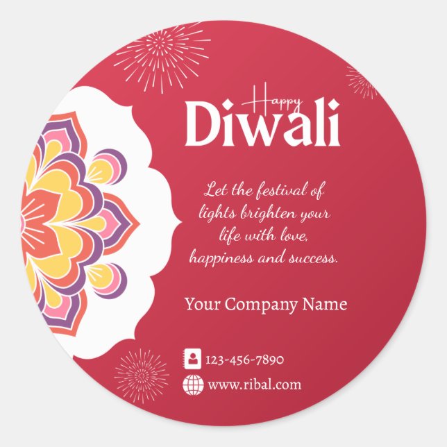 Happy Diwali Round Custom Sticker (Front)