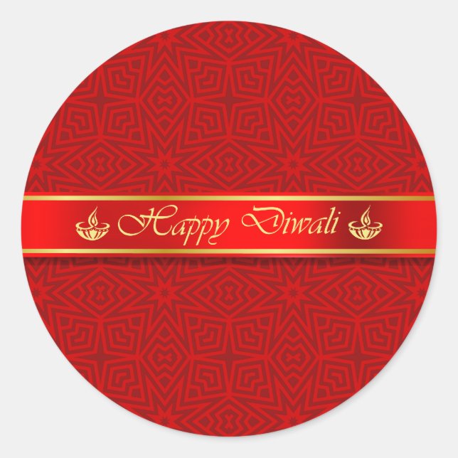 Happy Diwali Silky Ribbon Design Classic Round Sticker (Front)
