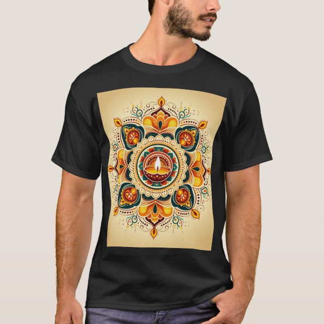 "Happy Diwali Simple Rangoli T-Shirt Design" (Front)