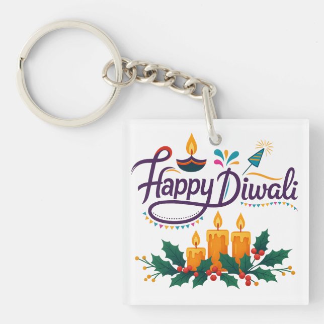 Happy Diwali Square Keychain (Front)