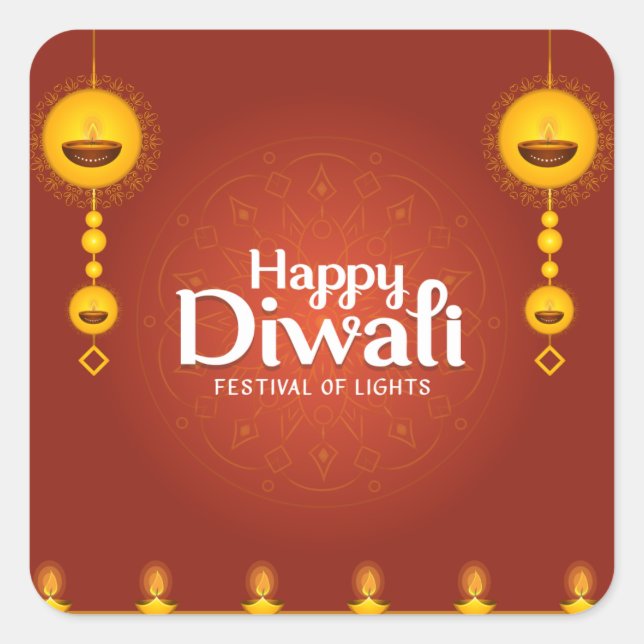 Happy Diwali Square Sticker (Front)