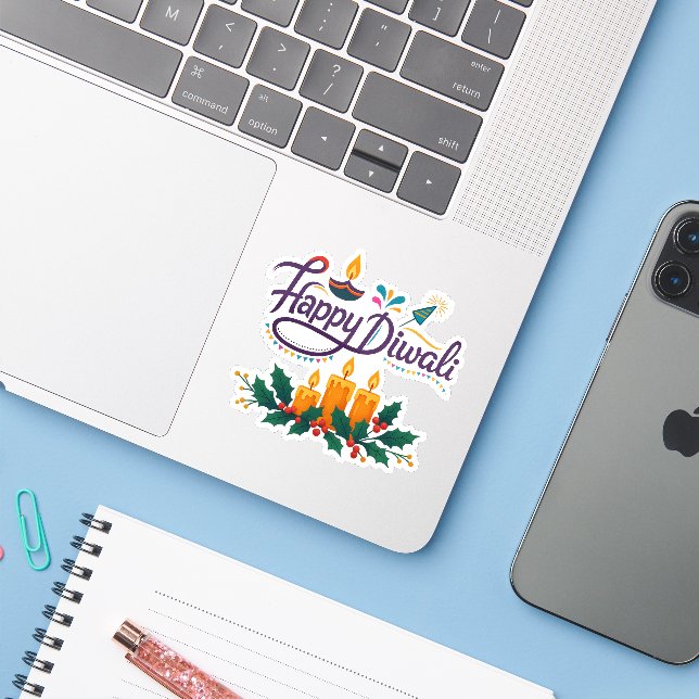 Happy Diwali Sticker Sheet | Festive Viny  (Laptop w/ iPhone)