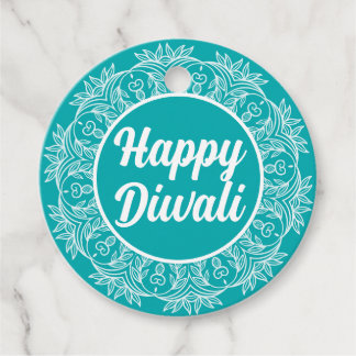 Happy Diwali Teal Rangoli Greeting Tag