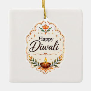 Happy Diwali Traditional Diya Ceramic Ornament