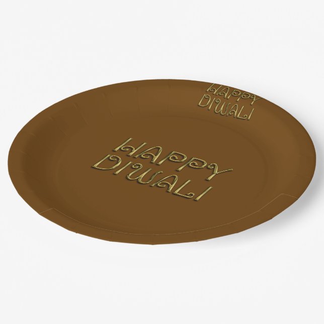Happy Diwali Typography Gold Elegant Paper Plates (Angled)