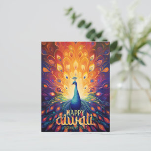 Happy Diwali Vibrant Peacock Festival of Lights Holiday Postcard
